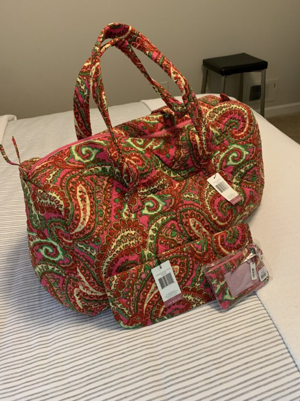 Vera Bradley Capri Pink Large Travel Duffel, Flat/Curl Iron Cover, Zip ID NWT